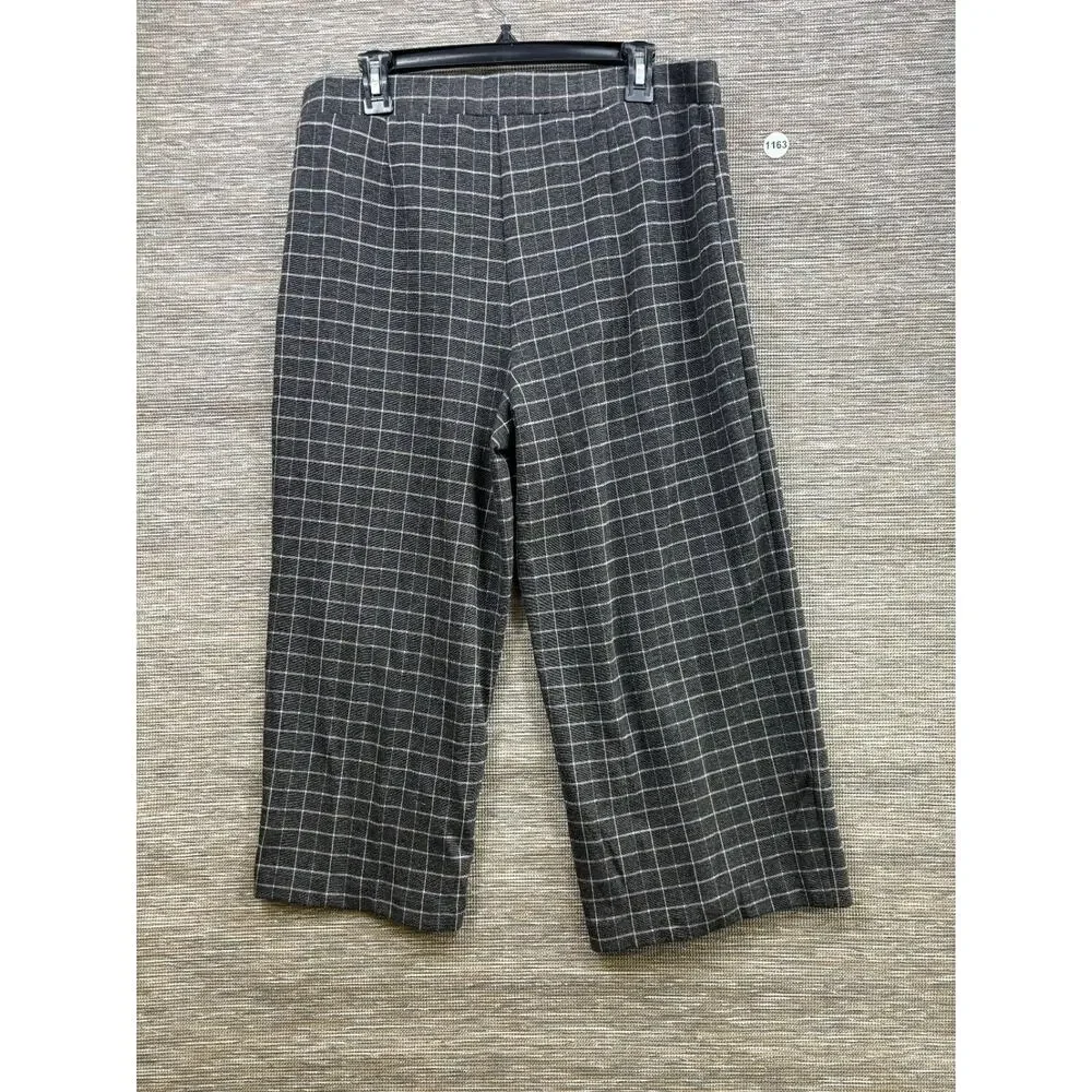 J Jill Ponte Wide Leg Cropped Pants Womens Size LP Charcoal Gray Windowpane